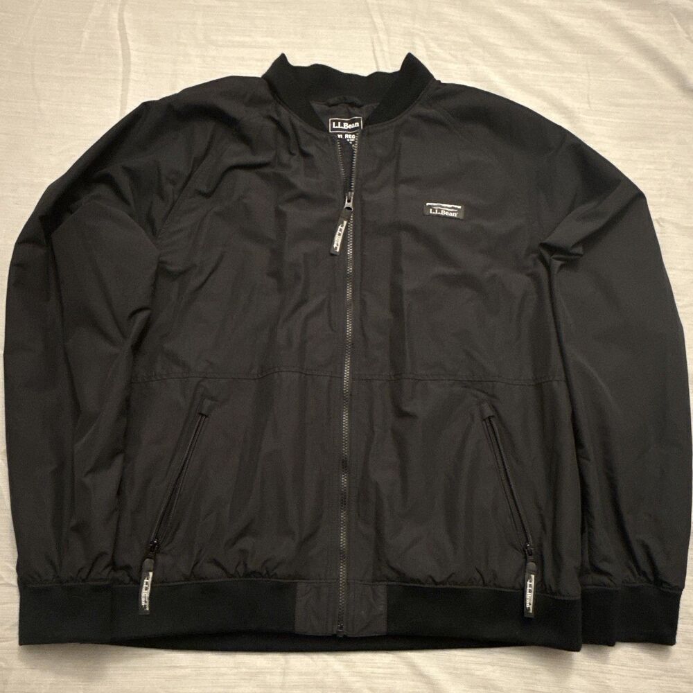 L.L.Bean Men's Black Bomber Jacket Full Zip Zipped Pockets XL Regular